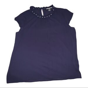 Karl Langerfield Paris navy Davignon pearl neckline blouse